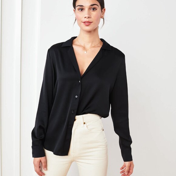 EUC Quince Washable Stretch Silk Notch Collar Blouse - Picture 1 of 4